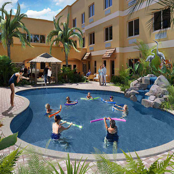 sarasota-assisted-living-community-Aravilla-Sarasota Seniors Enjoying the Pool at Independent Assisted Living Community Aravilla Sarasota