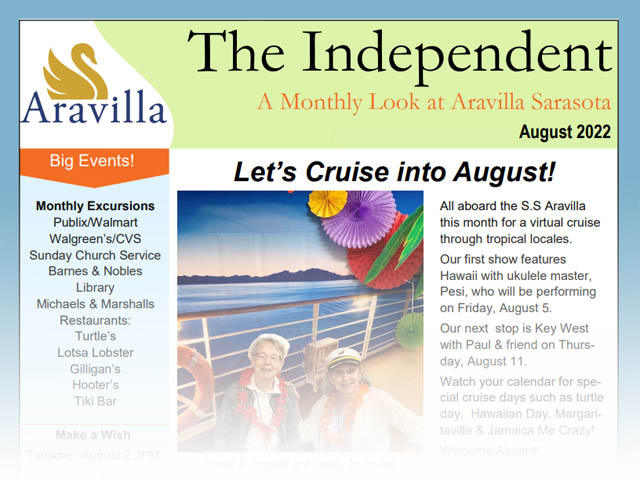 Assisted Living Newsletter Aravilla Sarasota - July 2022